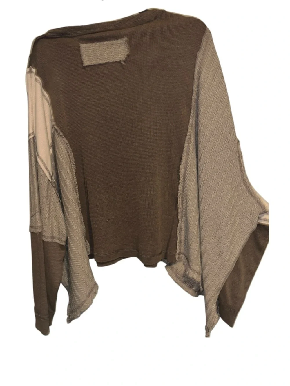 POL Small Casual Brown Knit Top with Patch Pocket- Brown & Cream
